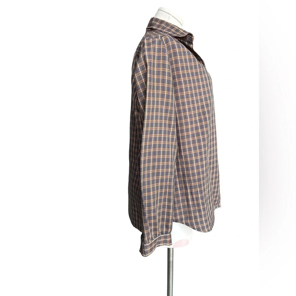 Vintage 1960s/70s Plaid Button-Up Blouse – Brown/Blue - medium - Picture 3 of 6